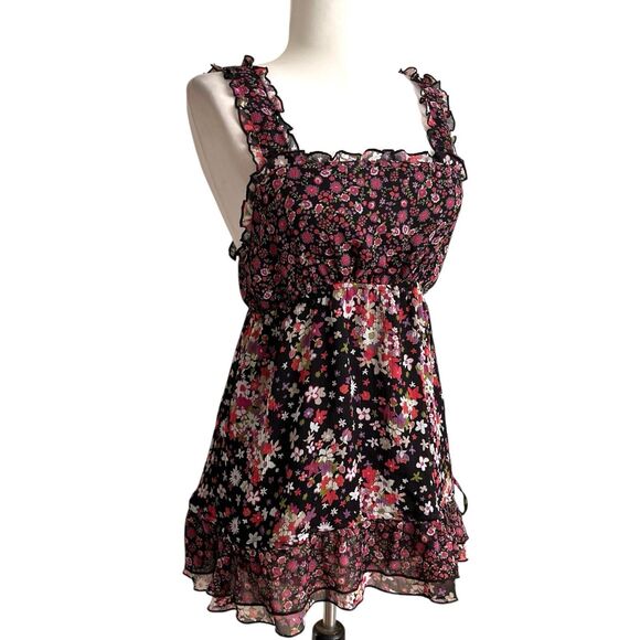 Apt. 9 Y2K Babydoll Ruffled Floral Tank Top M Dark Cottagecore Coquette Milkmaid - Picture 1 of 11